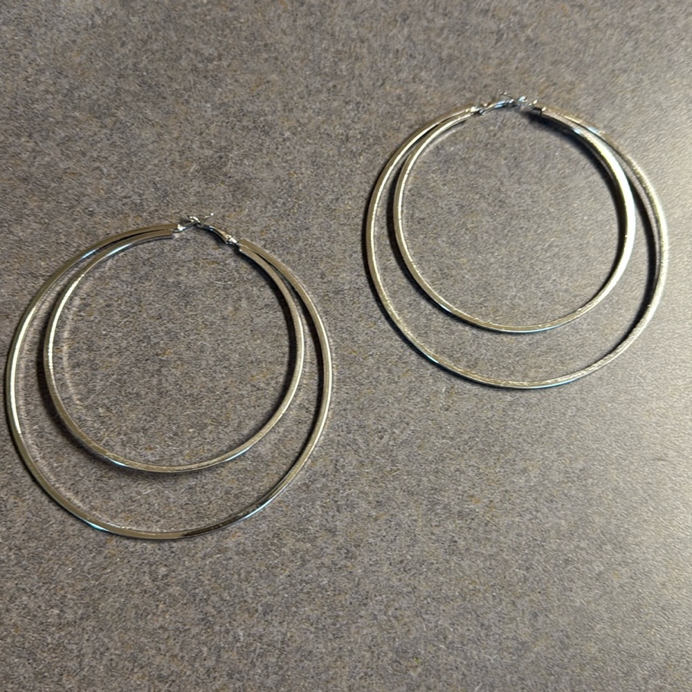 Chic Silver Large Double Hoop Earrings-New!